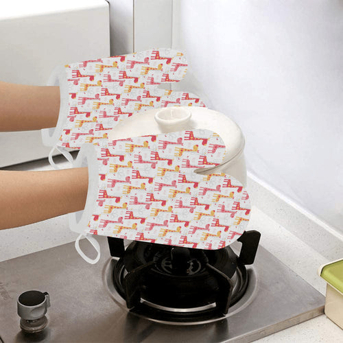 Giraffe Pattern Print Design 03 Heat Resistant Oven Mitts