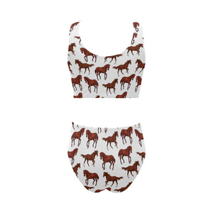 Horses running pattern background Chest Bowknot High Waisted Bikini Swimsuit