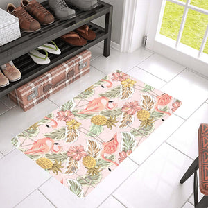 Pink flamingo birds pineapples hibiscus flower pat Doormat
