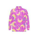 Moon pink rose background Men's Long Sleeve Polo Shirt