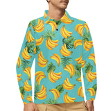 Banana Palm Leaves pattern background Men's Long Sleeve Polo Shirt