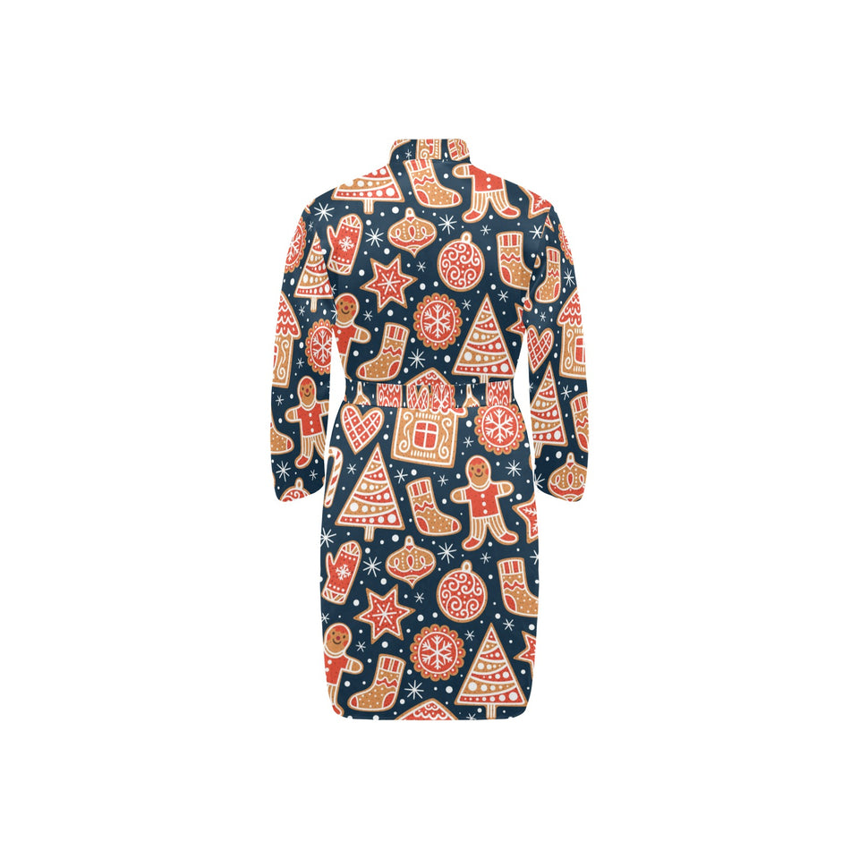 Christmas gingerbread cookie pattern Men's Long Sleeve Belted Night Robe