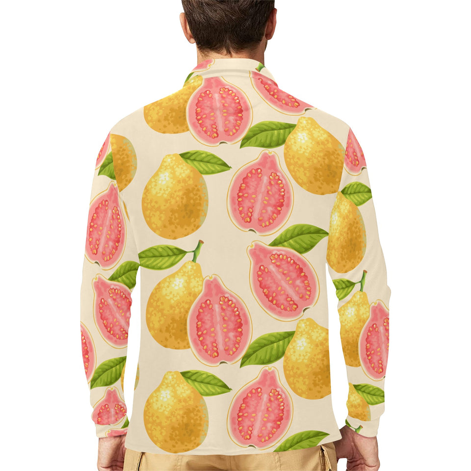 Beautiful guava pattern Men's Long Sleeve Polo Shirt