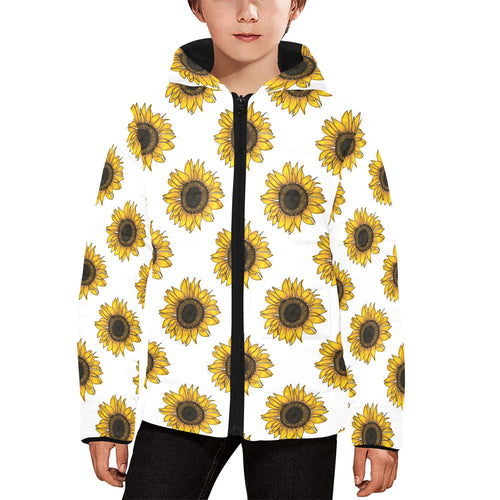 sunflowers design pattern Kids' Boys' Girls' Padded Hooded Jacket