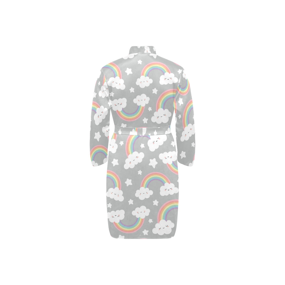 Cute rainbow clound star pattern Men's Long Sleeve Belted Night Robe