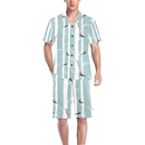 Crows christmas hat scarf Men's V-Neck Short Pajama Set