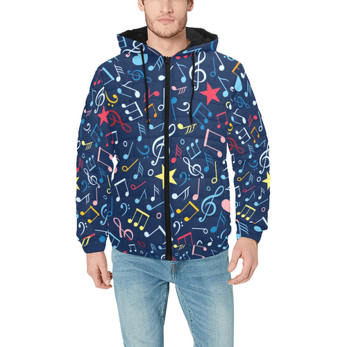Music Notes Pattern Print Design 03 Men's Padded Hooded Jacket