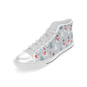 Snowman christmas  tree snow gray background Men's High Top Canvas Shoes White