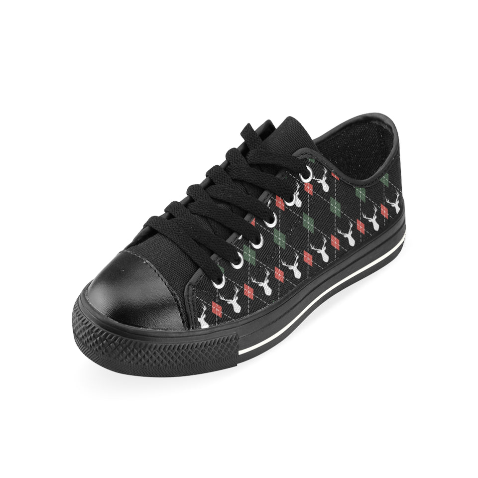 Deer Christmas new year pattern argyle Men's Low Top Canvas Shoes Black