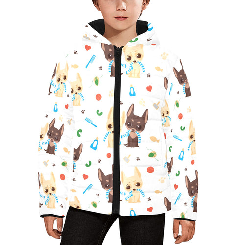 Cute Chihuahua dog pattern Kids' Boys' Girls' Padded Hooded Jacket