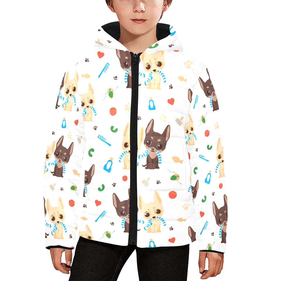 Cute Chihuahua dog pattern Kids' Boys' Girls' Padded Hooded Jacket