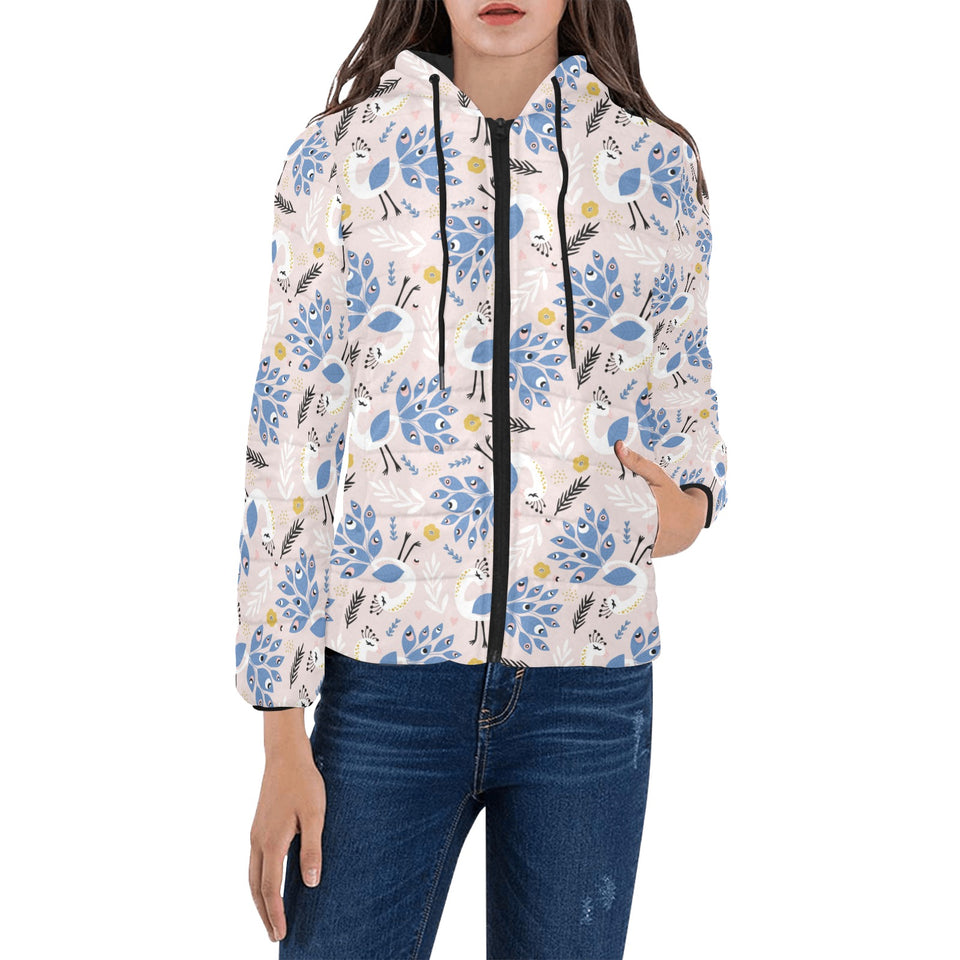 Cute peacock pattern Women's Padded Hooded Jacket