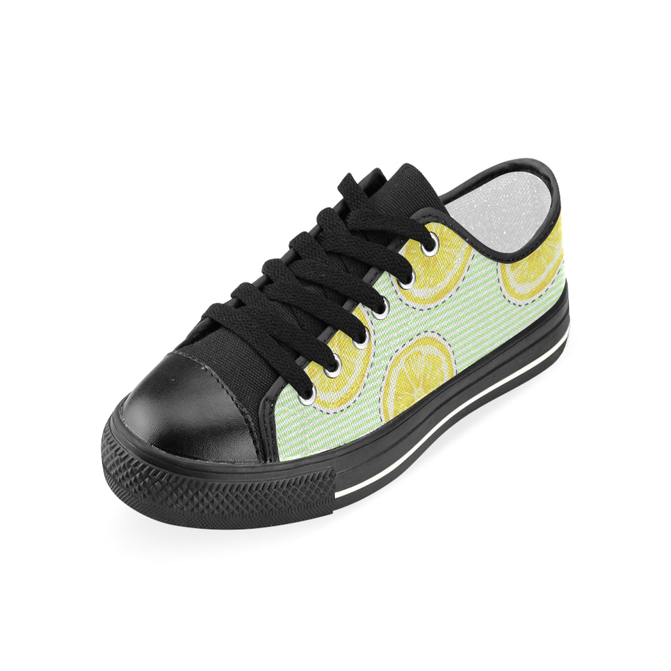 slice of lemon pattern Women's Low Top Canvas Shoes Black