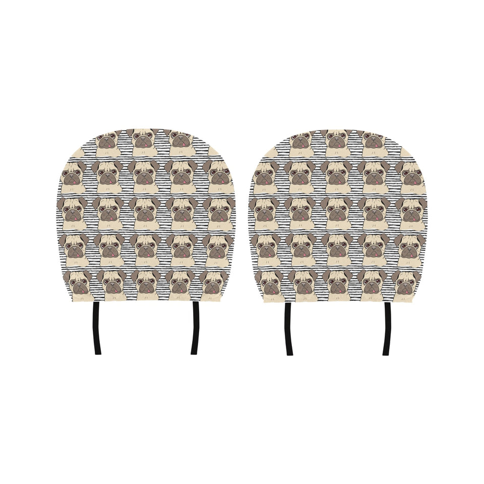 Happy pug pattern Car Headrest Cover