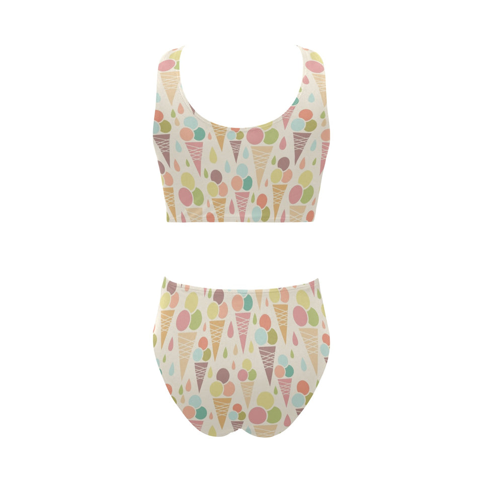 Ice cream cone pattern Chest Bowknot High Waisted Bikini Swimsuit