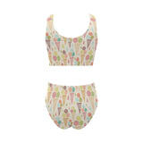 Ice cream cone pattern Chest Bowknot High Waisted Bikini Swimsuit