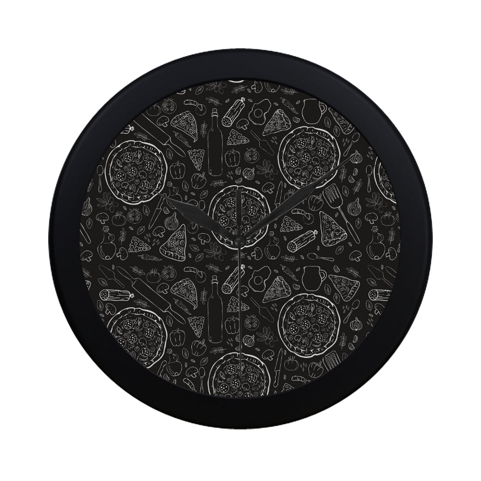 Pizza pattern Elegant Black Wall Clock