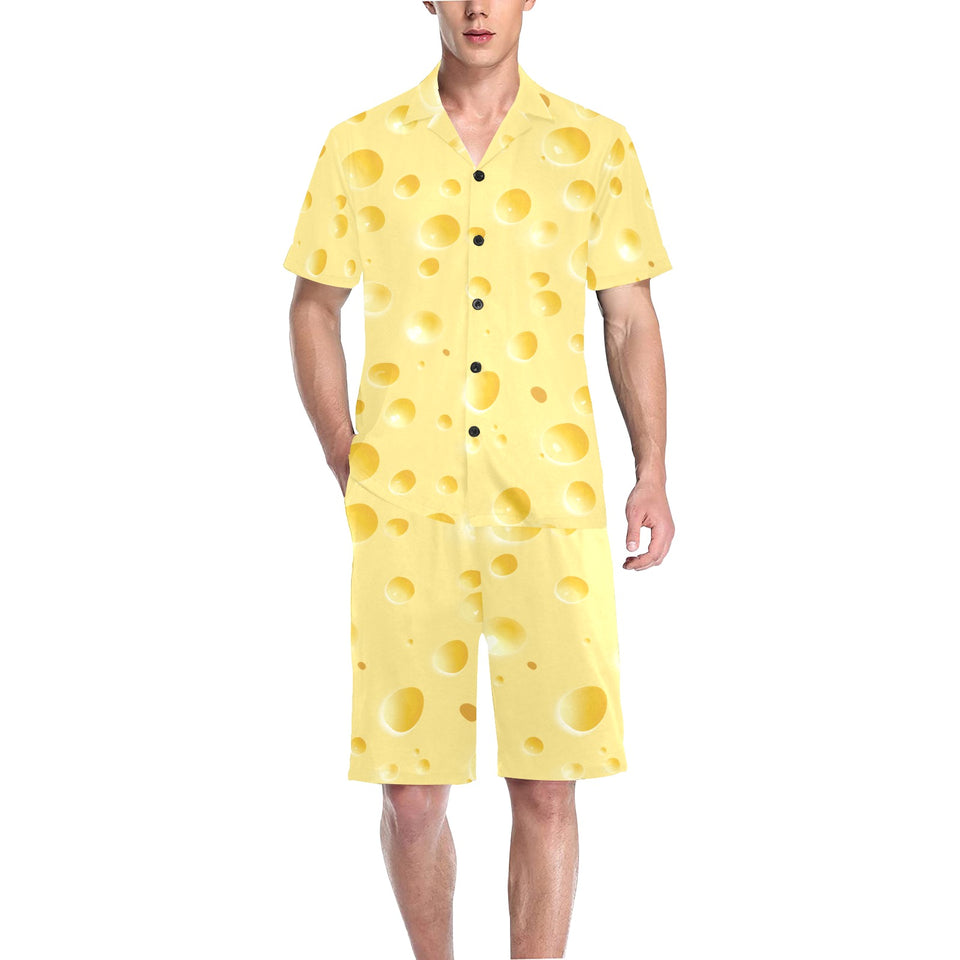 Cheese texture Men's V-Neck Short Pajama Set