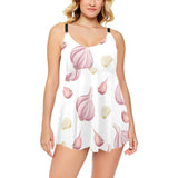 Garlic pattern Chest Sexy Pleated Two Piece Swim Dress