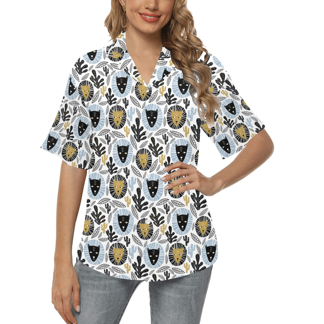 Lion Pattern Print Design 05 Women's All Over Print Hawaiian Shirt