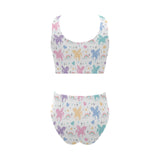 colorful unicorn rainbow heart pattern Chest Bowknot High Waisted Bikini Swimsuit