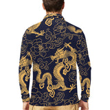 Gold dragon pattern Men's Long Sleeve Polo Shirt