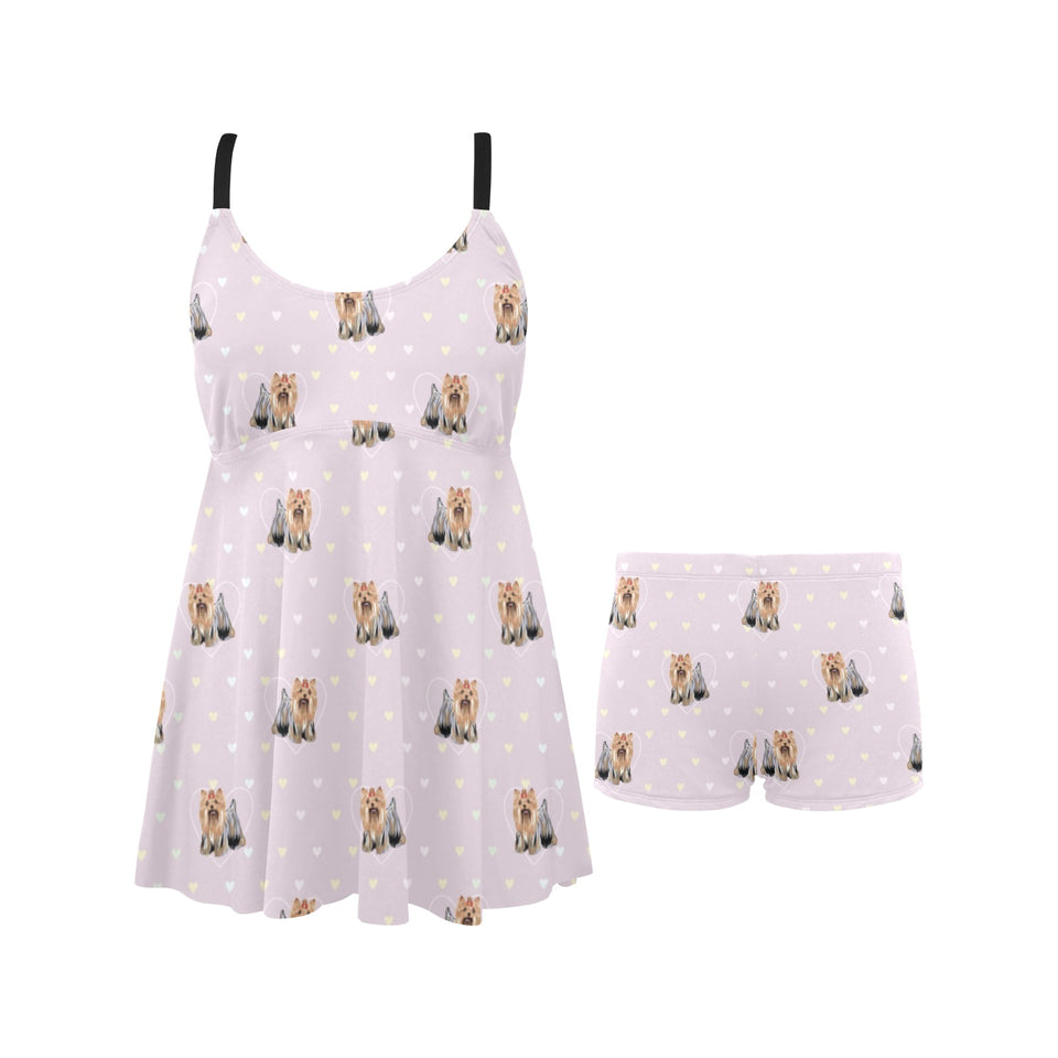 Yorkshire Terrier Pattern Print Design 02 Chest Sexy Pleated Two Piece Swim Dress