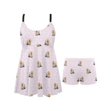 Yorkshire Terrier Pattern Print Design 02 Chest Sexy Pleated Two Piece Swim Dress