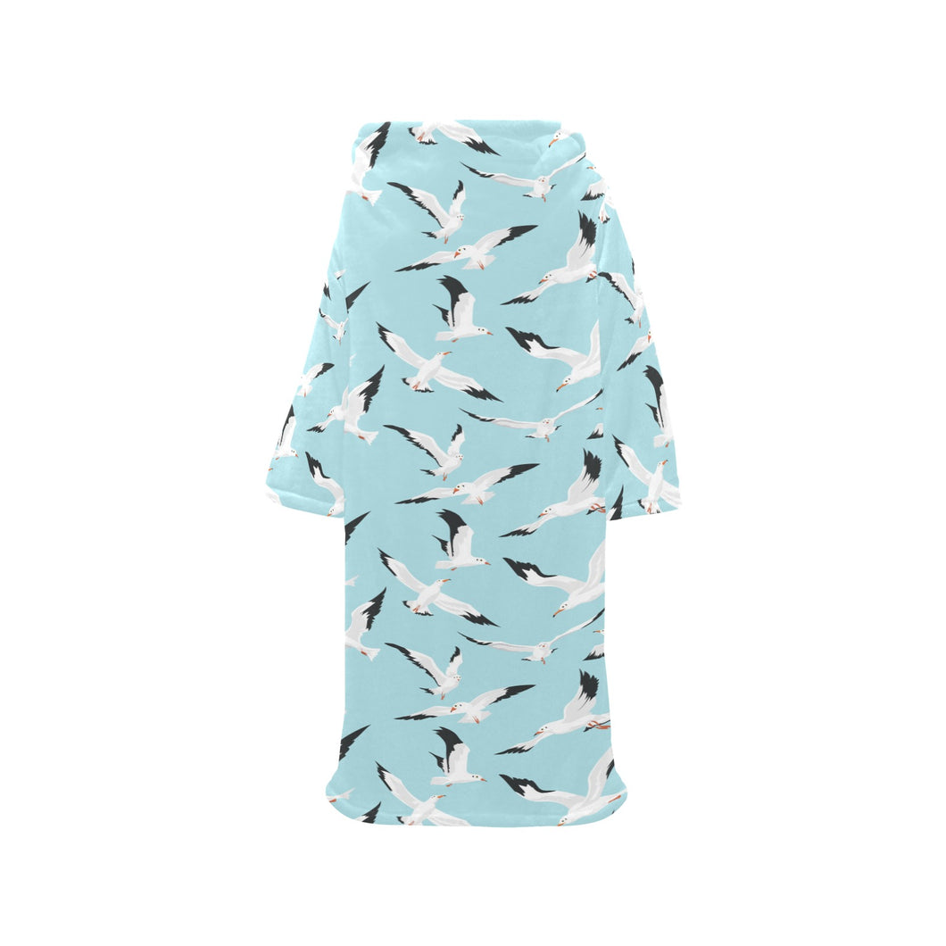 Seagull Pattern Print Design 01 Blanket Robe with Sleeves