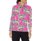 Chameleon lizard pattern pink background Women's Long Sleeve Polo Shirt