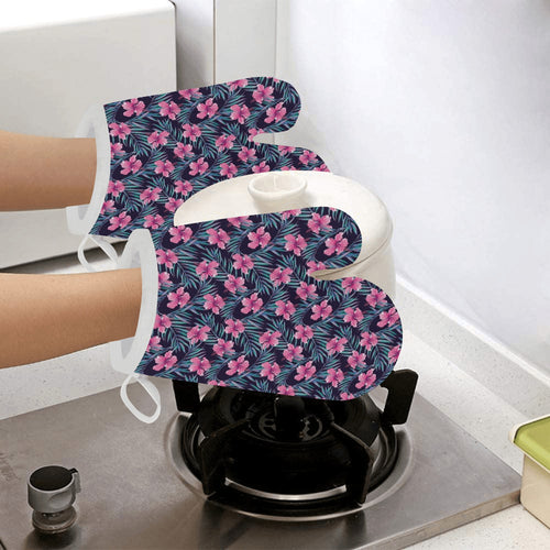 Hibiscus Pattern Print Design 05 Heat Resistant Oven Mitts