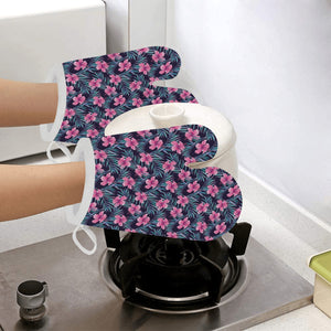 Hibiscus Pattern Print Design 05 Heat Resistant Oven Mitts