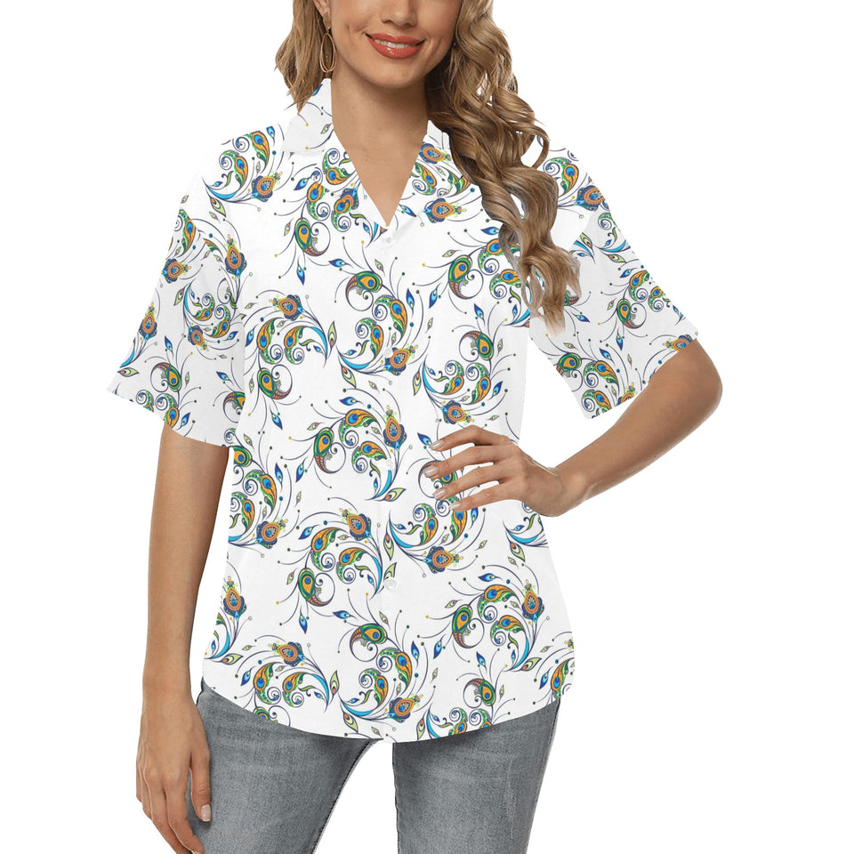 Peacock feather pattern Women's All Over Print Hawaiian Shirt