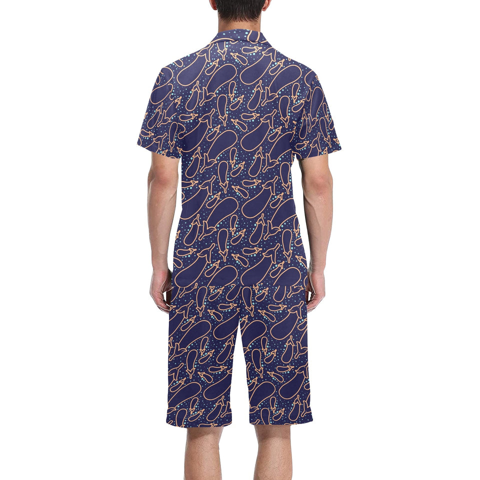 Eggplant Pattern Print Design 04 Men's V-Neck Short Pajama Set