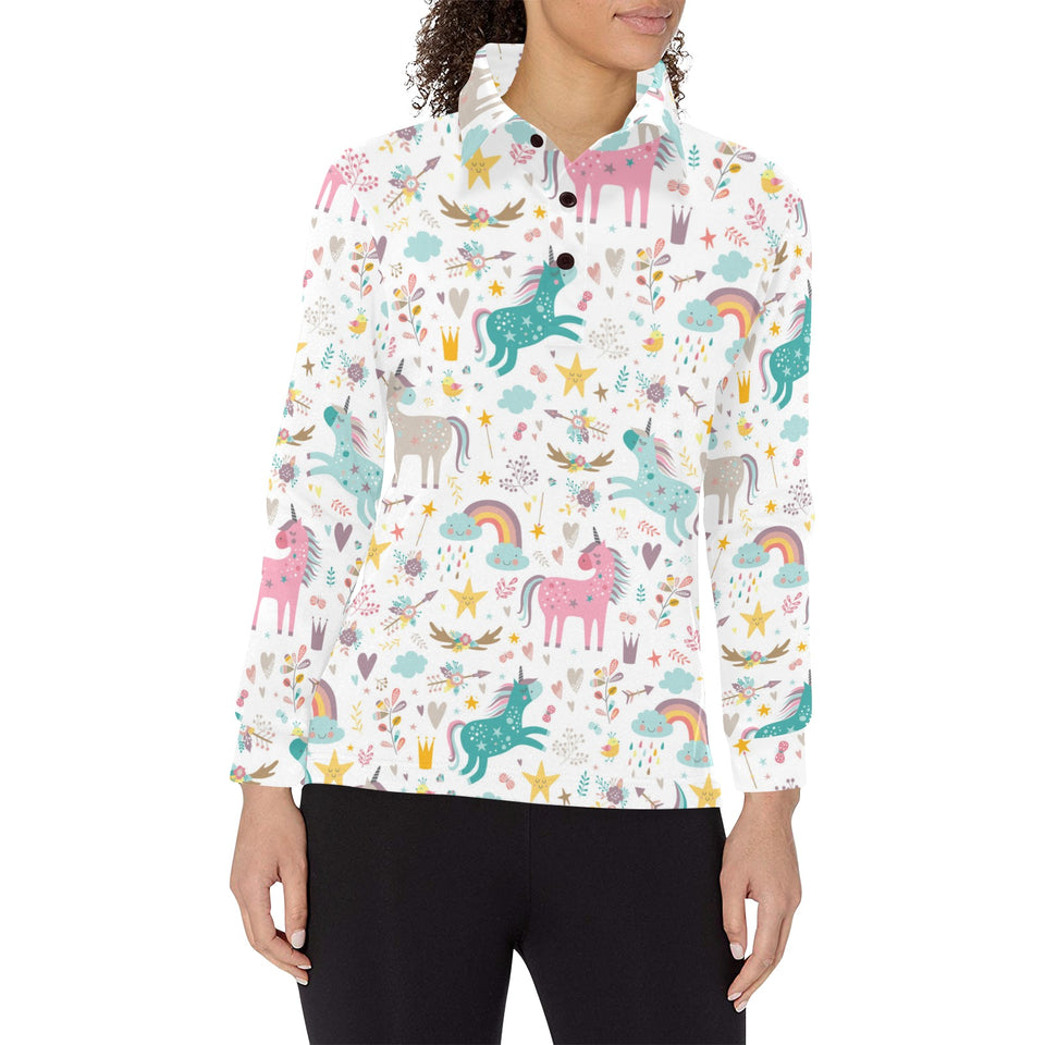 Colorful unicorn pattern Women's Long Sleeve Polo Shirt
