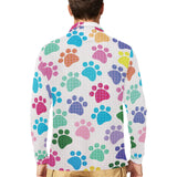 Dog Paws Pattern Print Design 01 Men's Long Sleeve Polo Shirt