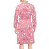 Pink donut glaze candy pattern Men's Long Sleeve Belted Night Robe