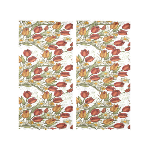 Red tulips and daffodils pattern Gauze Curtain