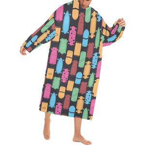 Skate Board Pattern Print Design 02 Blanket Robe with Sleeves