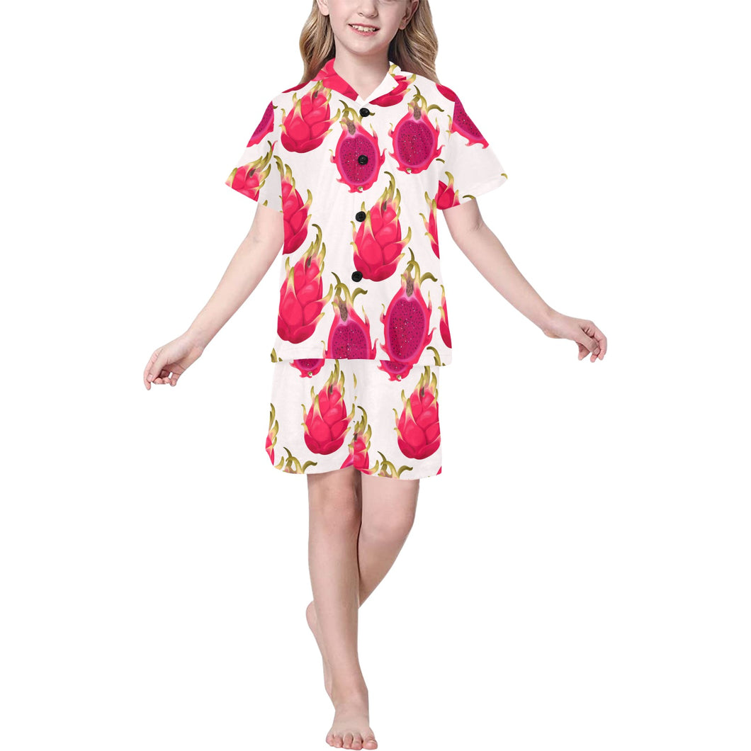 dragon fruits design pattern Kids' Boys' Girls' V-Neck Short Pajama Set