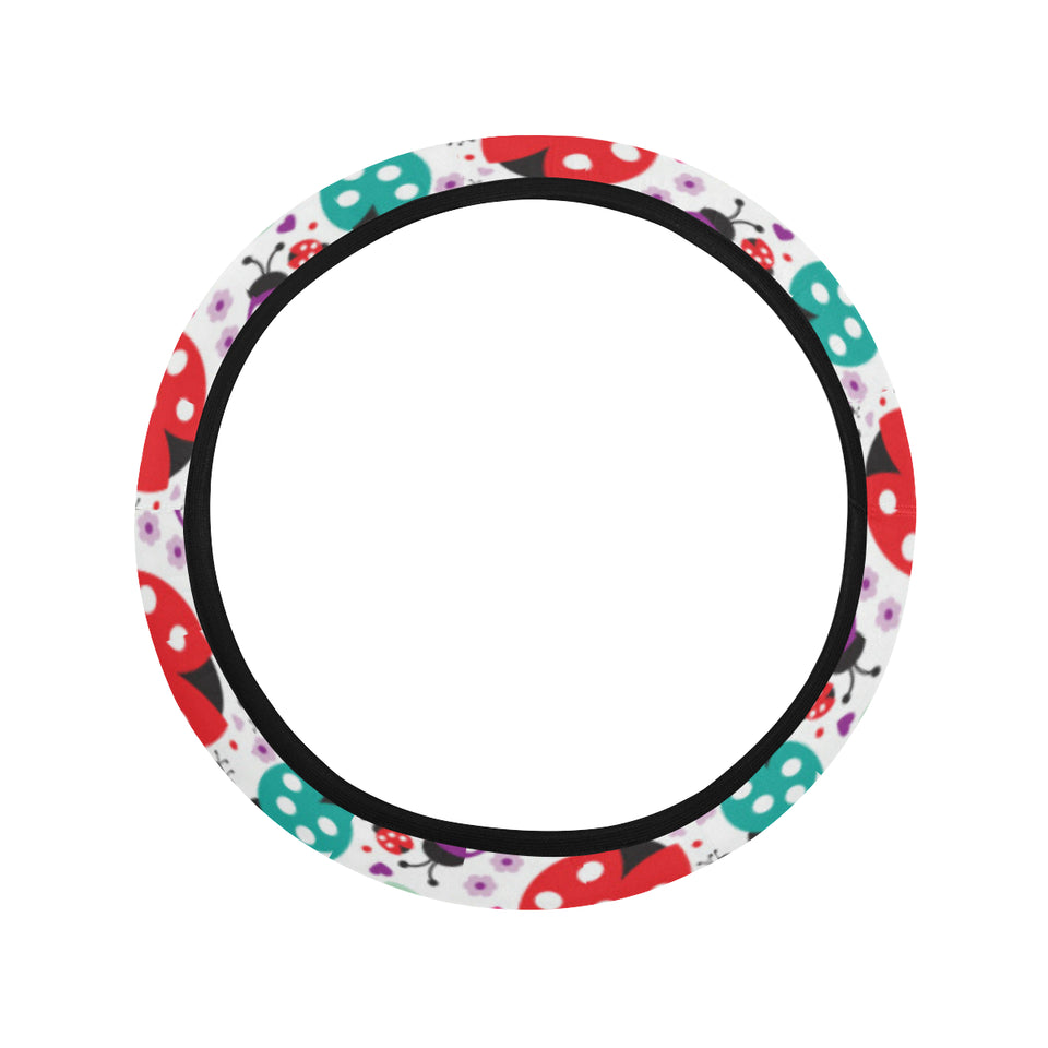 Ladybug Pattern Print Design 03 Car Steering Wheel Cover