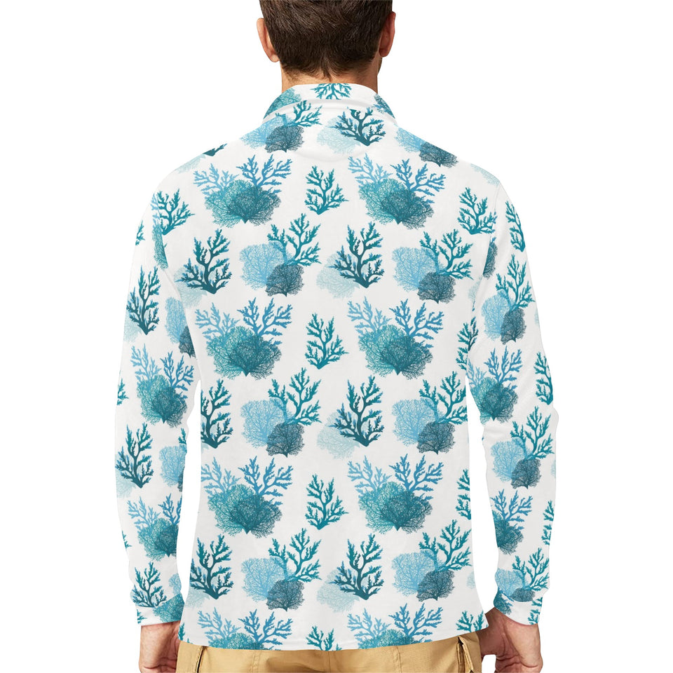 Coral Reef Pattern Print Design 04 Men's Long Sleeve Polo Shirt