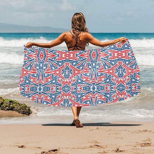 Blue Red Eiffel Tower Pattern Print Design 02 Beach Towel