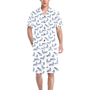 Pigeon Pattern Print Design 03 Men's V-Neck Short Pajama Set