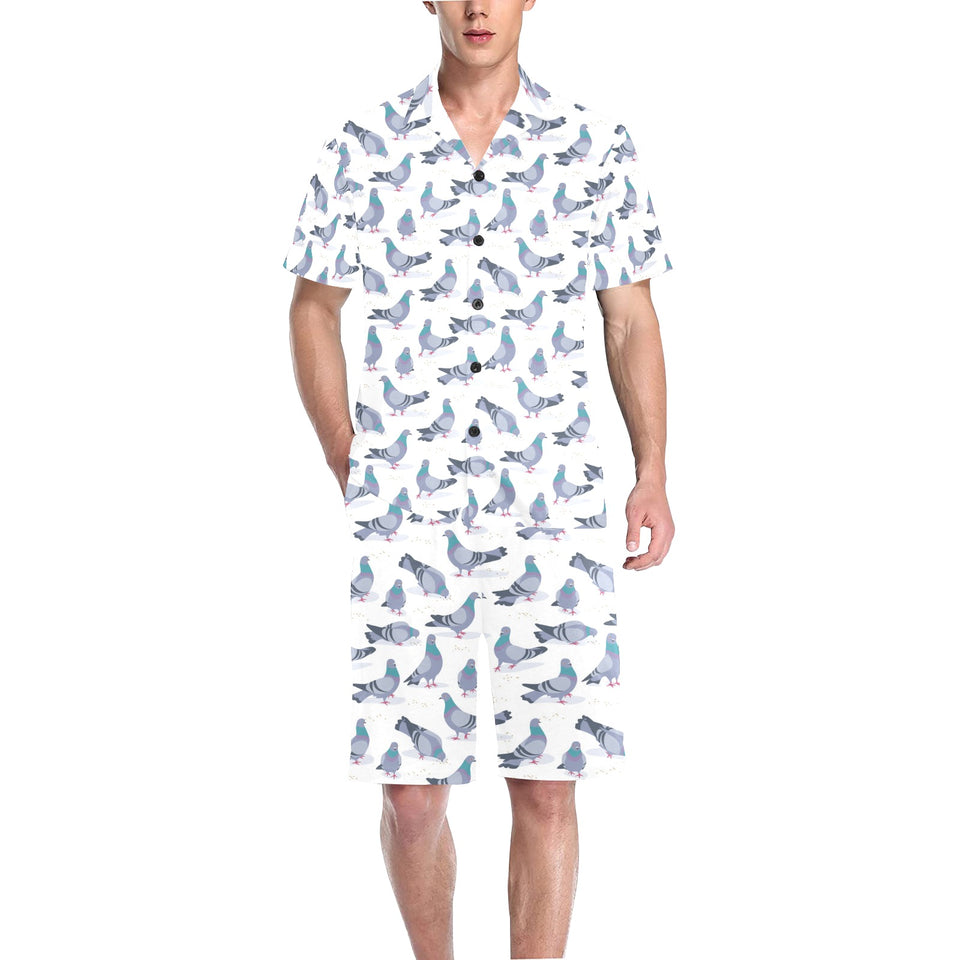 Pigeon Pattern Print Design 03 Men's V-Neck Short Pajama Set