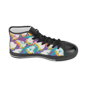 Colorful crow illustration pattern Women's High Top Canvas Shoes Black