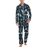 Skull flower roses leave pattern Men's Long Pajama Set