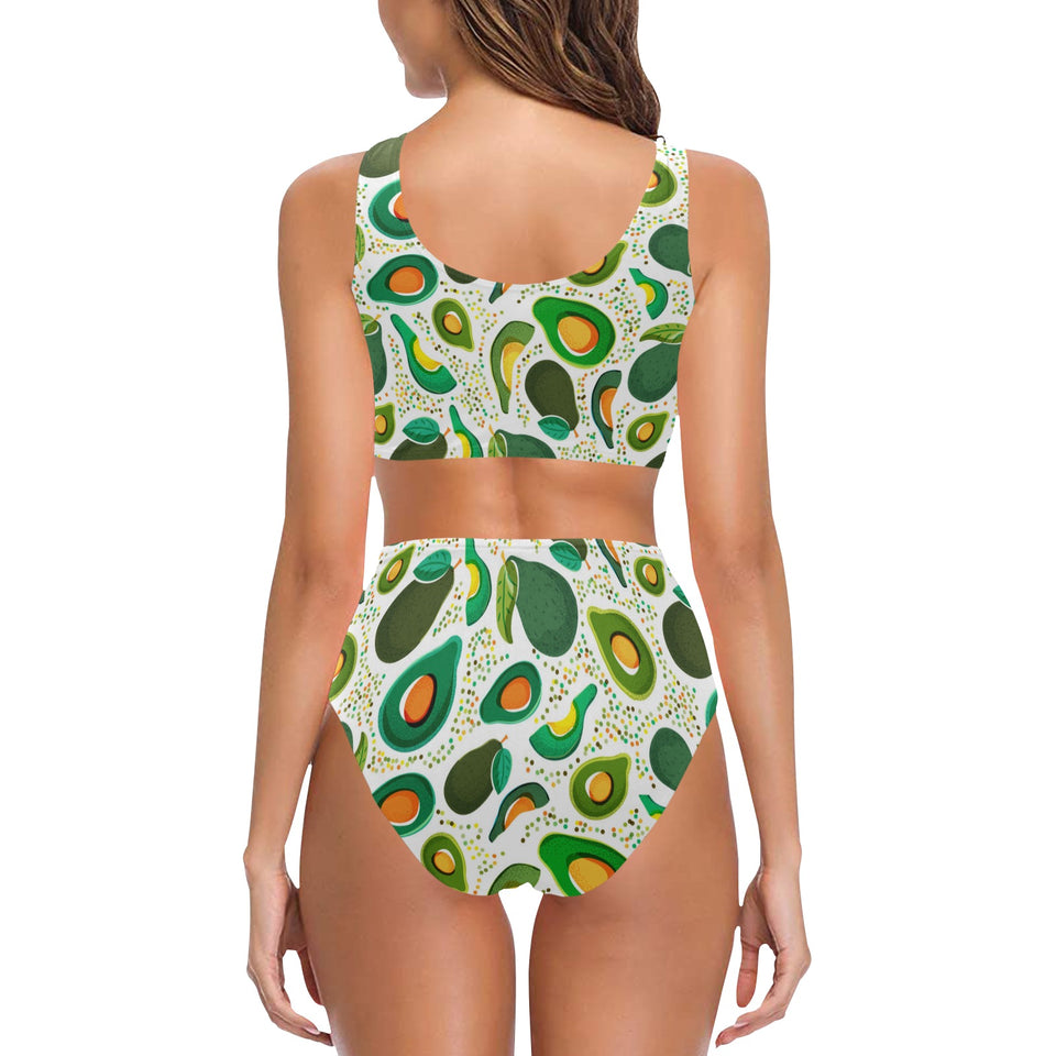 Avocado design pattern Chest Bowknot High Waisted Bikini Swimsuit