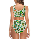 Avocado design pattern Chest Bowknot High Waisted Bikini Swimsuit