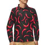 Chili peppers pattern black background Men's Long Sleeve Polo Shirt